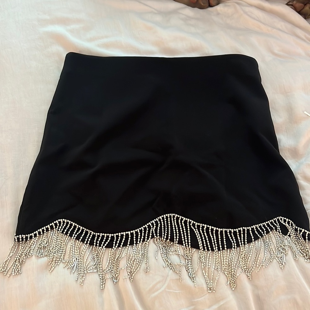 rhinestone fringe black skirt